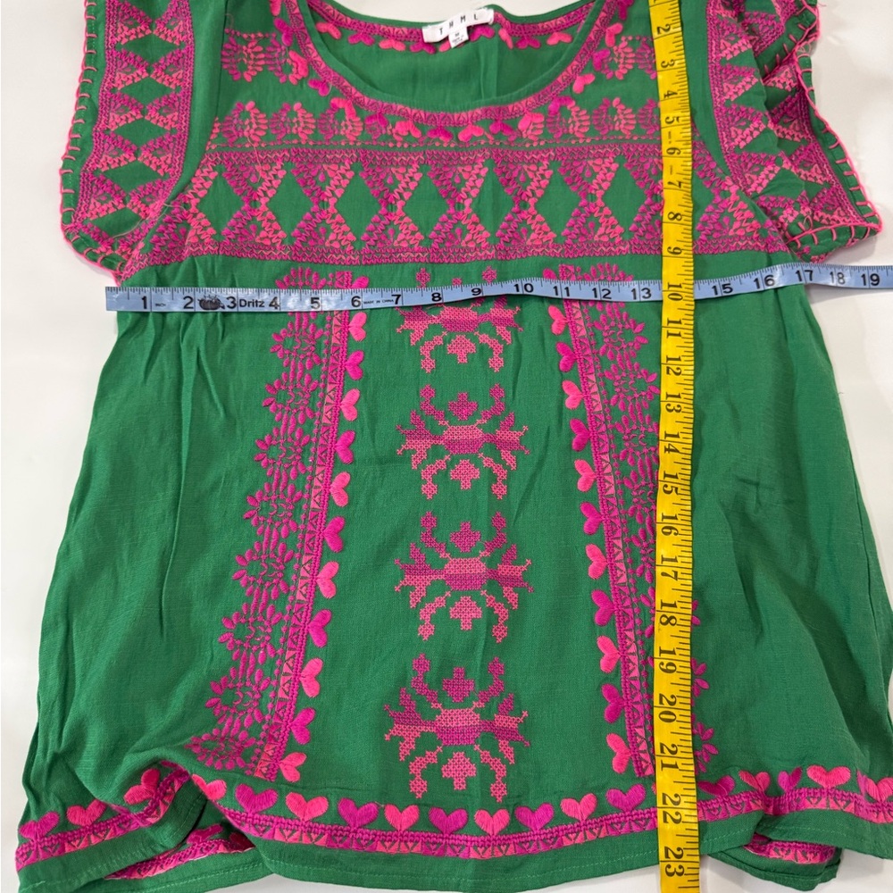 THML Embroidered Flutter-Sleeve Top in Green & Pink in size medium - Picture 8 of 10